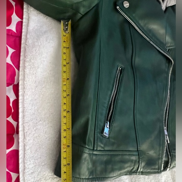 - NWT LAMARQUE Holy Hooded Lambskin Leather Biker Jacket. Bottle Green SZ SMALL - Picture 13 of 16